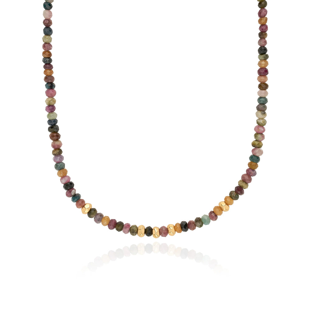 Anna Beck Handmade Watermelon Tourmaline Beaded Fashion Necklace with 18k Gold Plated Beads