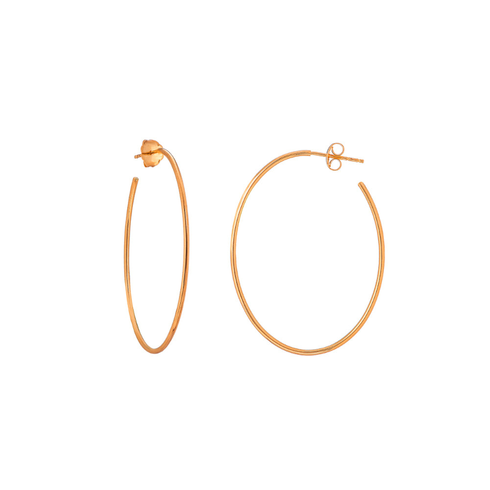 14k Gold Oval Three - Quarter Hoop Post Earrings for Women (Push - Style Clasp)