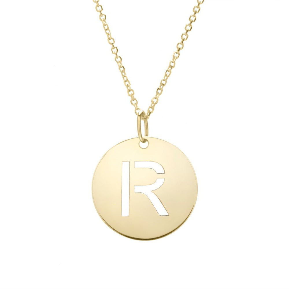 14k Gold Fashion Disc Pendant Initial Series - All Available Letters