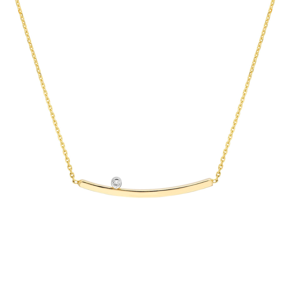 14k Gold Adjustable Curved Bar Diamond Necklace for a Modern Look