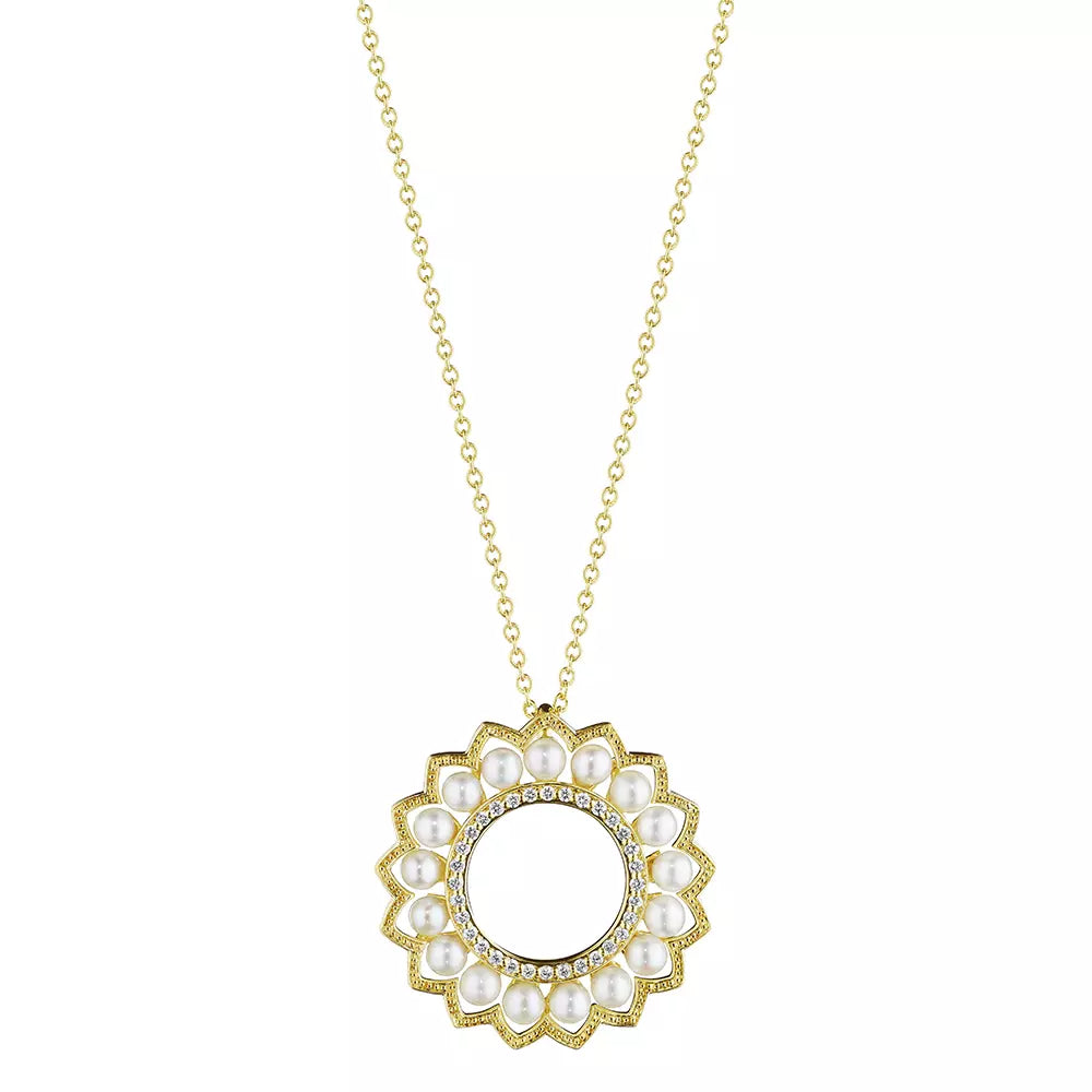Verragio 18k Gold Belle Beaded Pearl and Diamond Pendant Necklace for Timeless Elegance