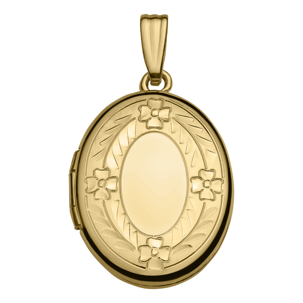 14k Yellow Gold Oval Hand - Engraved Floral Locket Necklace for Jewelry Lovers