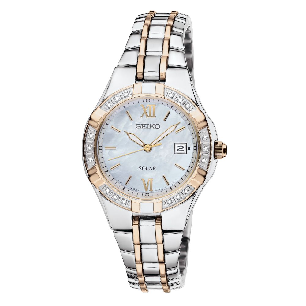 Seiko Two - Tone 27mm Solar Dress Watch from the Diamonds Collection