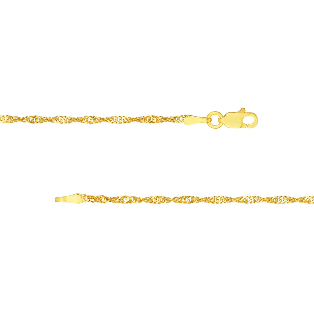 18-Inch 14k Yellow Gold Elegant Twisted Singapore Chain
