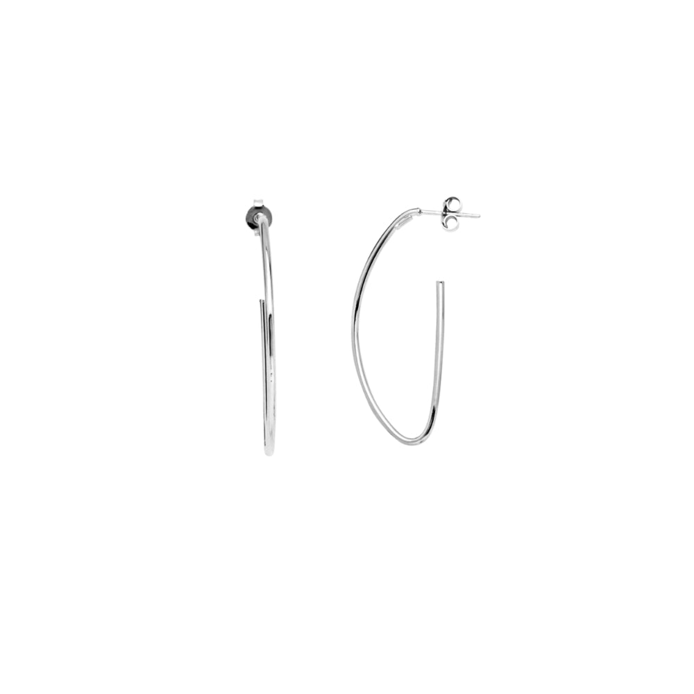 14k White Gold Polished Oval Tube Push - Back Hoop Post Earrings