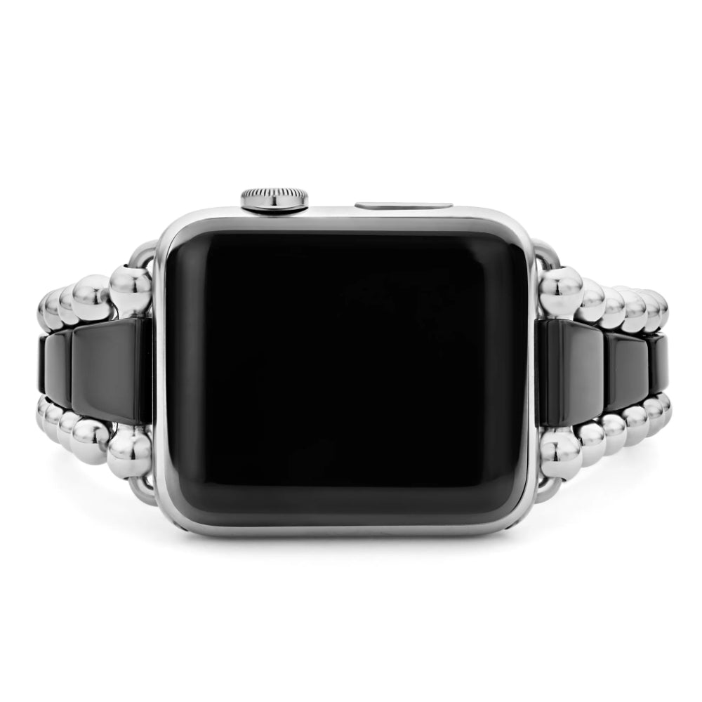 Lagos Elegant Smart Caviar Style Black Ceramic and Stainless Steel Apple Watch Bracelet for 42mm - 49mm Watches
