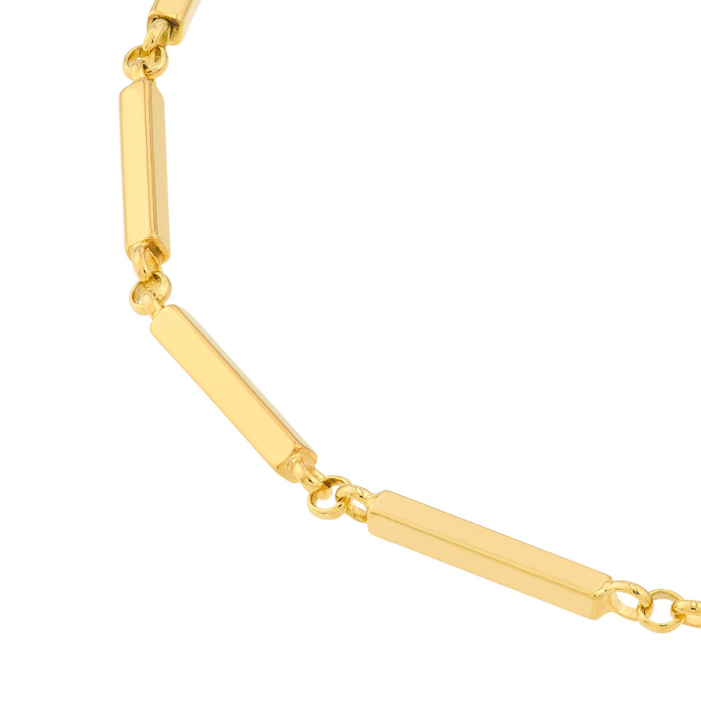 14k Yellow Gold 1.59mm Rectangle Bar Station Chain Necklace with Lobster Clasp