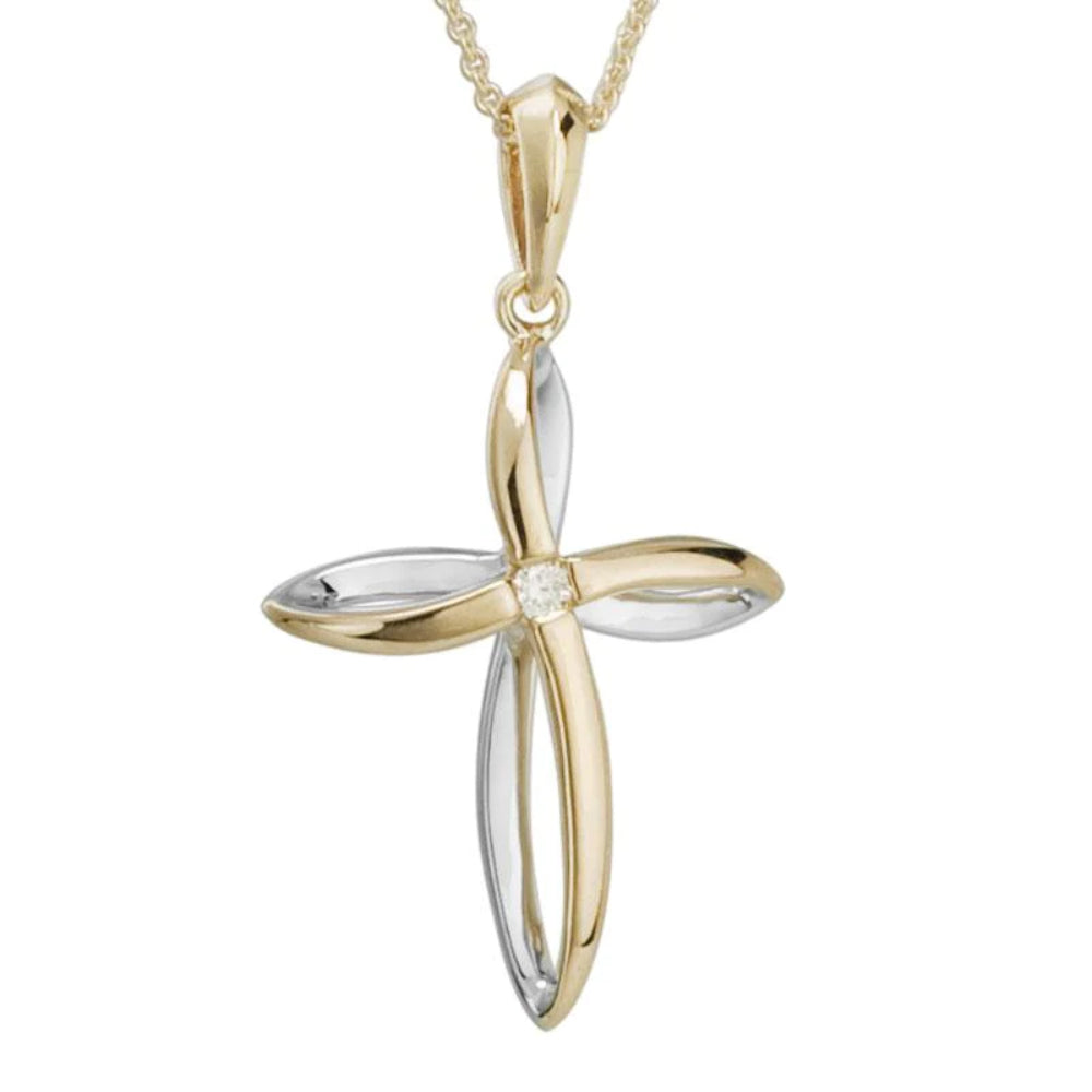 Stunning 14k Gold Two-Tone Loop Design Cross Pendant for Fashion Faith Display
