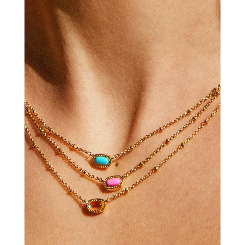 Kendra Scott Gold Turquoise Mini Elisa Satellite Short Pendant Necklace - A Dainty Jewelry Piece