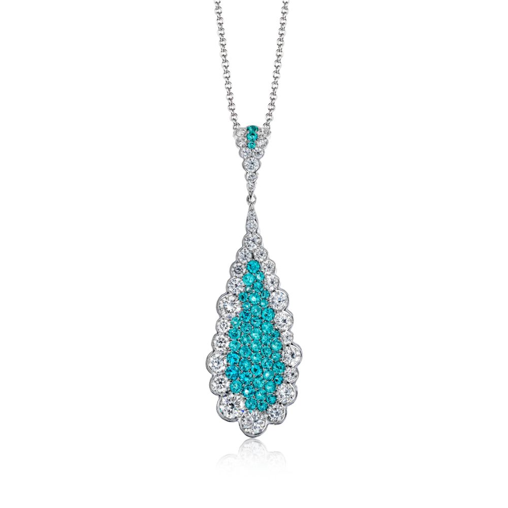 Simon G. Stunning 18k Paraiba and Diamond Adjustable Pendant Necklace