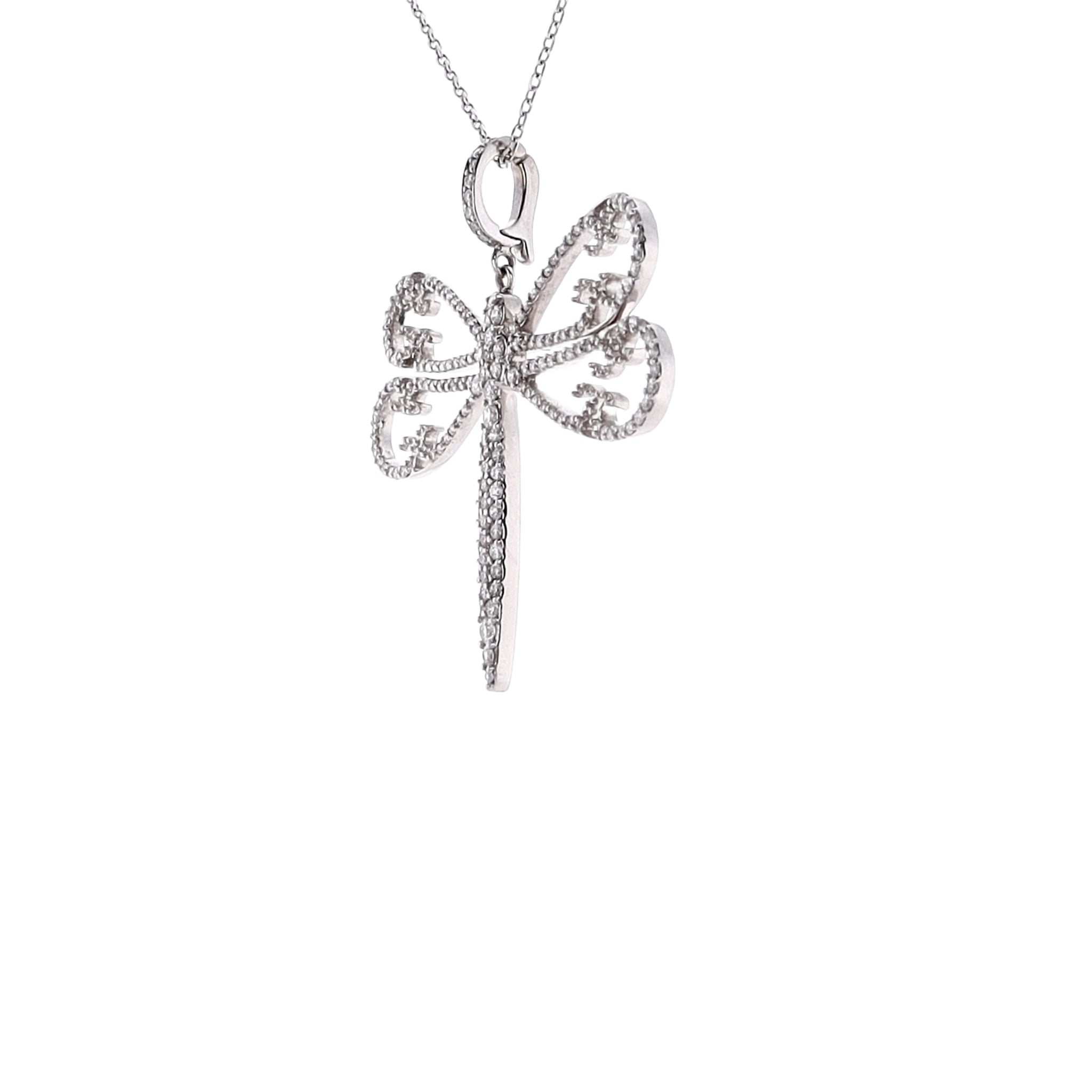 Elegant 18 Karat White Gold Dragonfly-themed Diamond Pendant Necklace for Women's Jewelry Collection