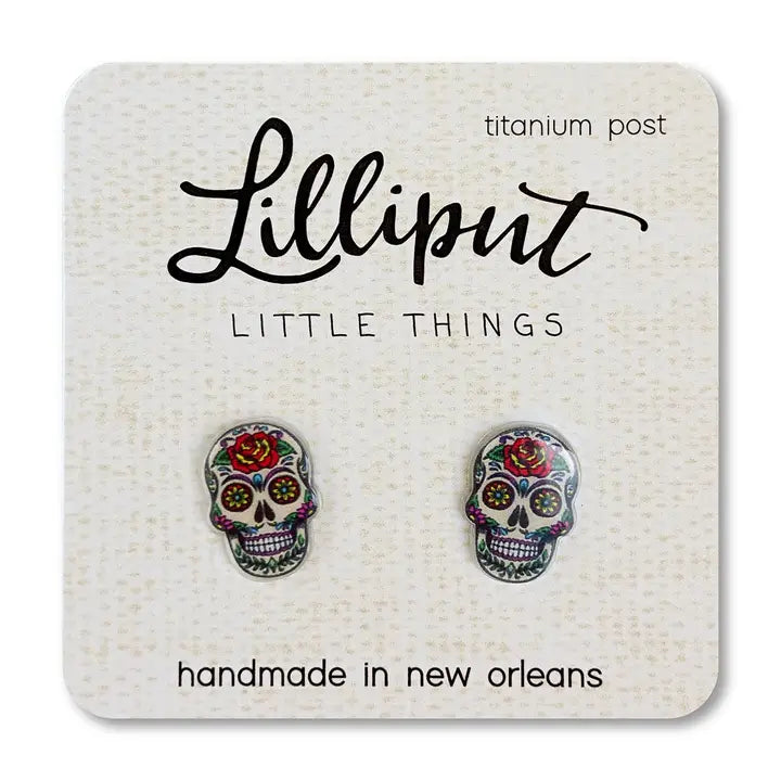 Adorable Lilliput Sugar Skull Earrings with Medical - Grade Titanium Posts