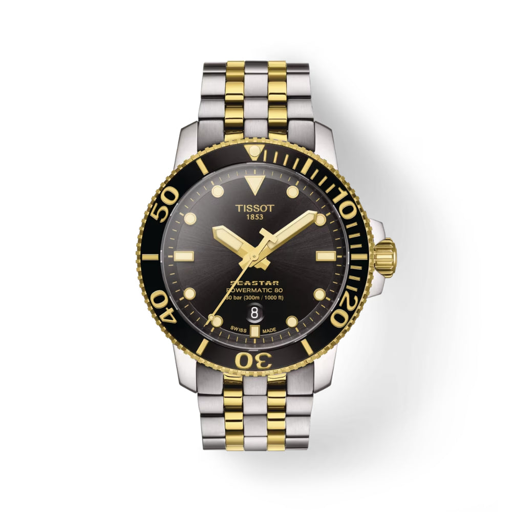 Tissot Seastar 1000 Powermatic 80 Two - Tone Automatic Men's Wristwatch for Underwater Sports