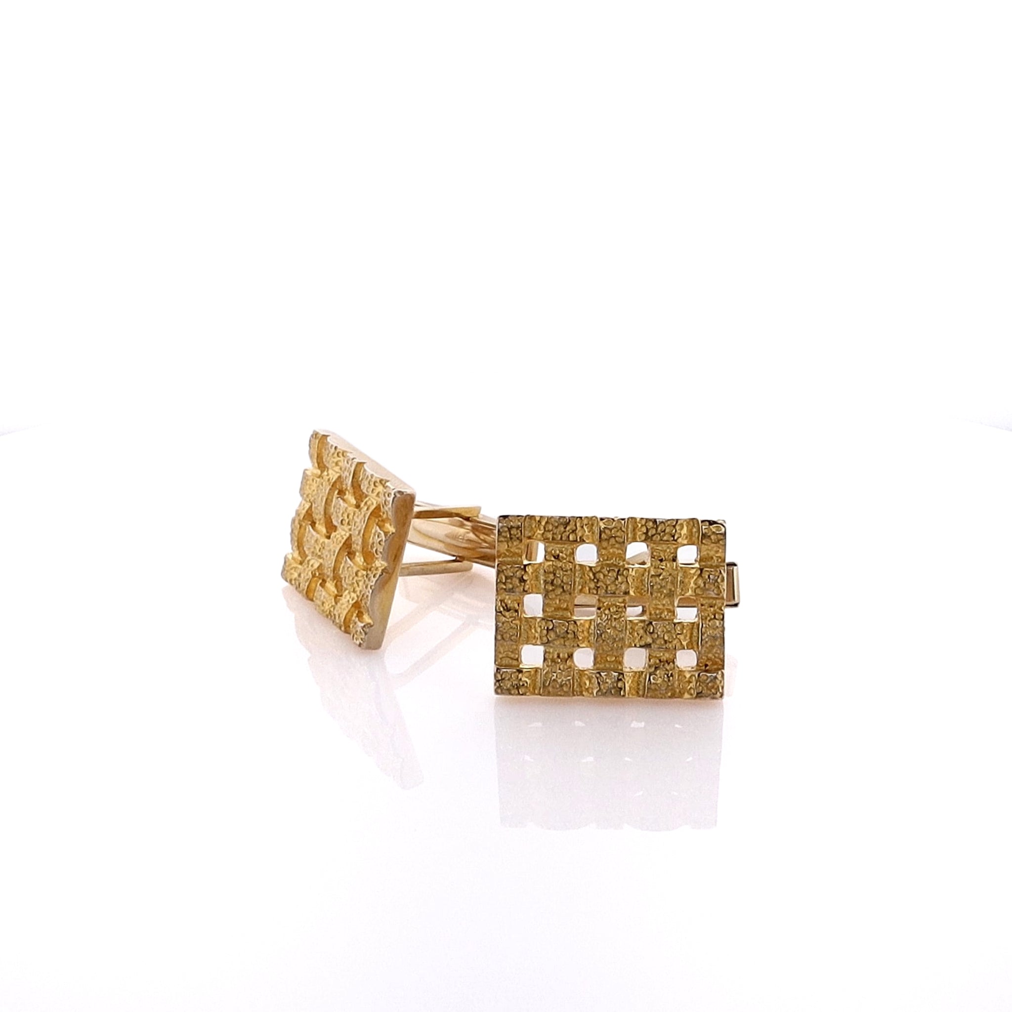 14 Karat Yellow Gold Textured Basket - weave Style Cufflinks for Gentlemen
