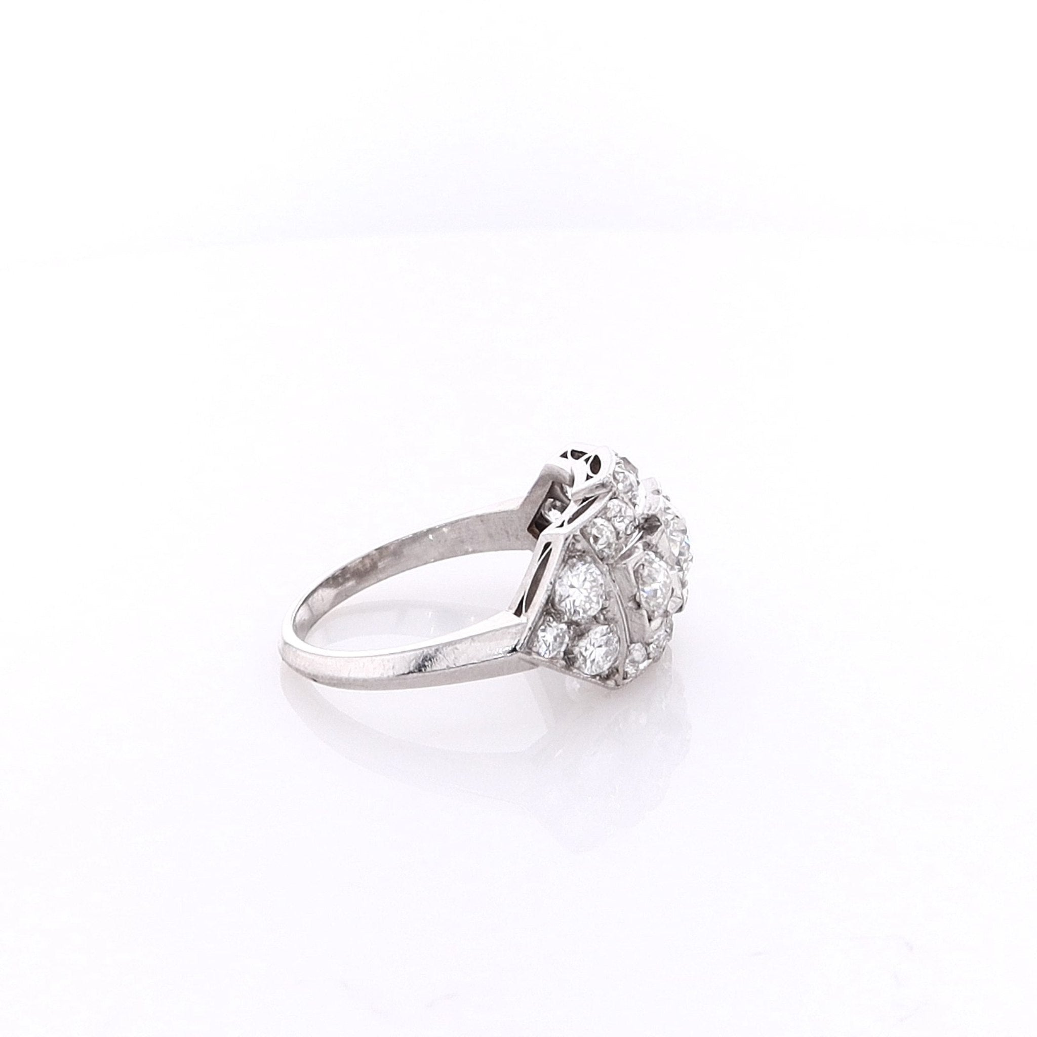 Exquisite Estate 14k White Gold Vintage Old European Cut Diamond Chip Ring for Women