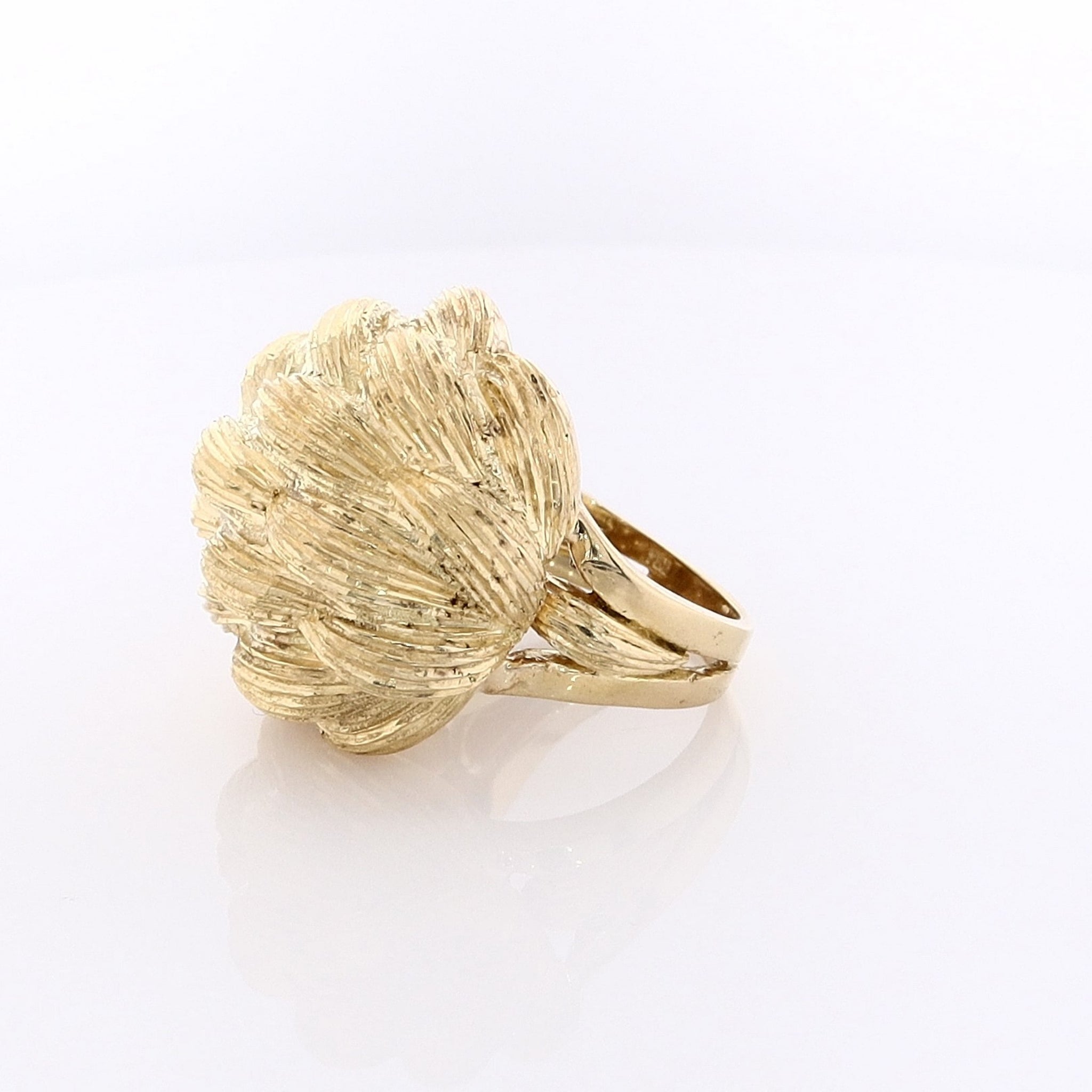18 Karat Yellow Gold Ring with Domed Textured Basketweave Design, Size 6