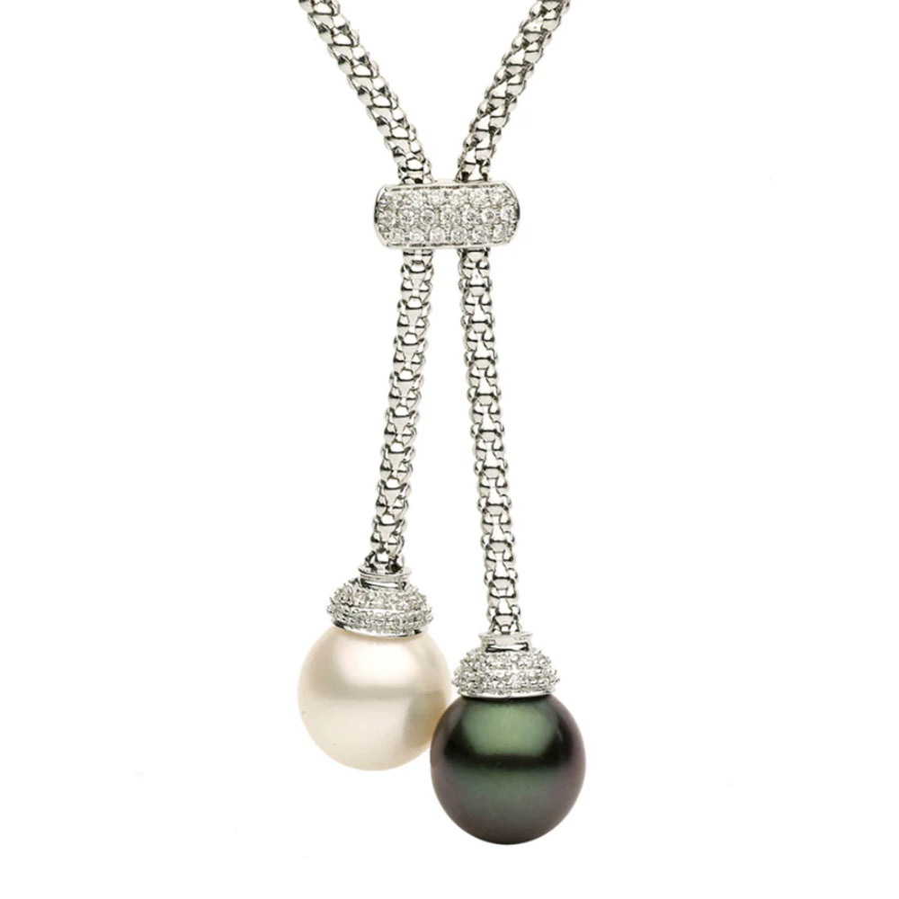 18k Gold South Sea and Tahitian Pearl Luxury Lariat Necklace for Women