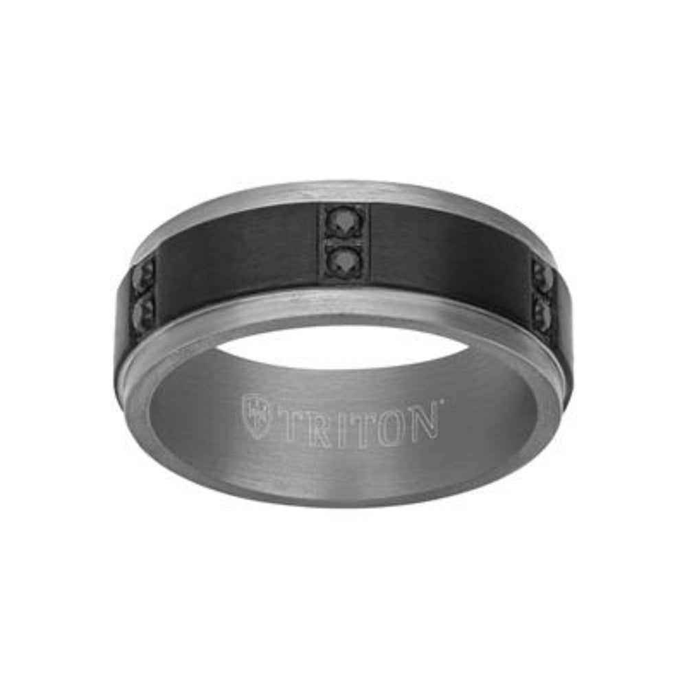 Stylish Men's 8mm Tantalum Wedding Ring Adorned with Black Sapphires