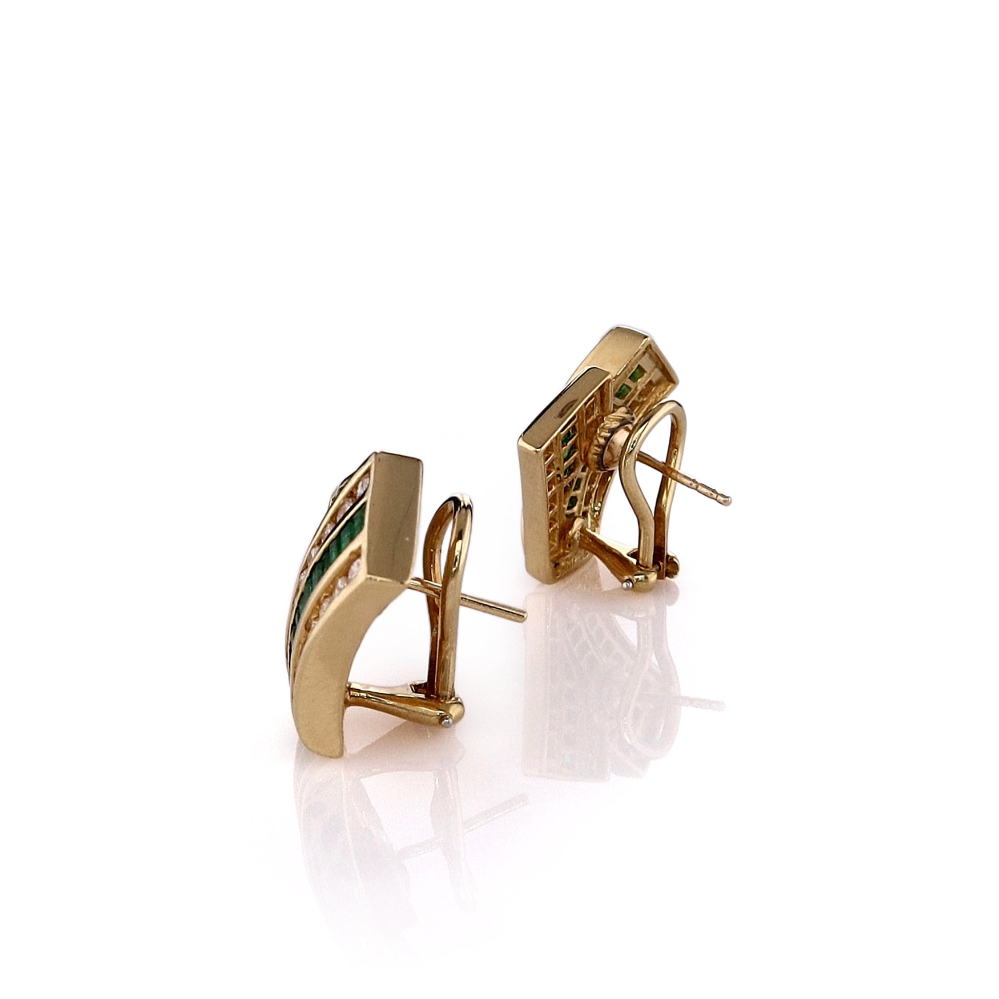 Exquisite Estate Charles Krypell 18k Yellow Gold Emerald and Diamond Stud Earrings for Elegant Women