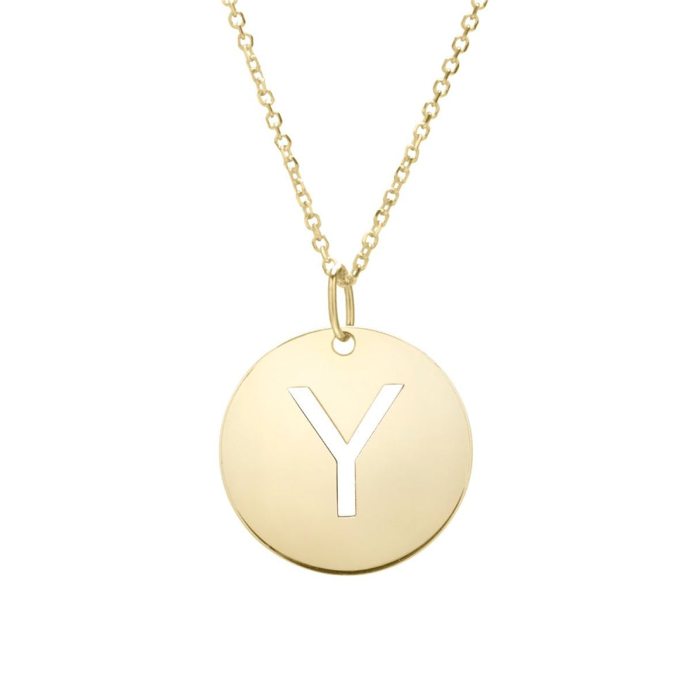 14k Gold Fashion Disc Pendant Initial Series - All Available Letters