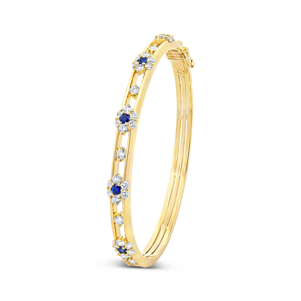 18k Gold Bangle Bracelet with 1.56 ct Diamonds and 0.40 ct Sapphires