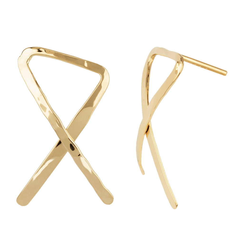 Stunning 14k Gold Hand - Hammered Triangle - Shaped Earrings for Women