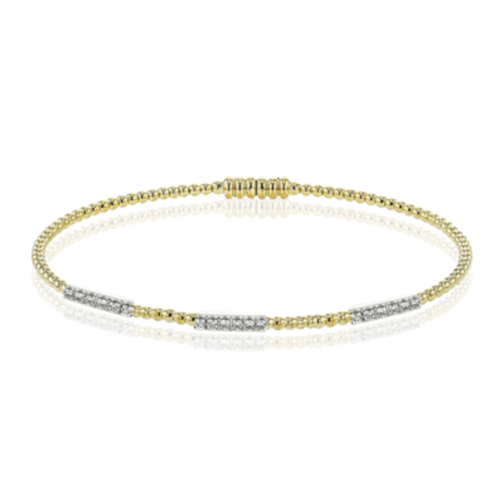 Simon G. 18k Gold Two-Tone Luxury Beaded Bracelet Bangle Adorned with Sparkling Diamond Stations