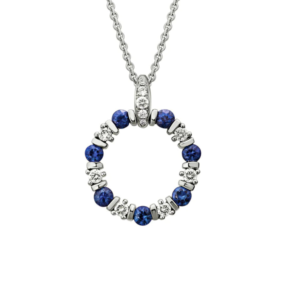 14k Gold Sapphire and Diamond Circular Pendant Jewelry