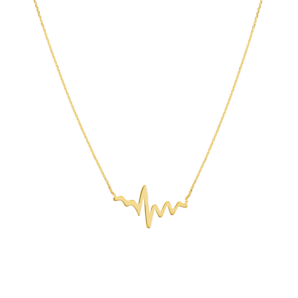 14k Gold Adjustable Cable Chain Heartbeat Pendant Necklace