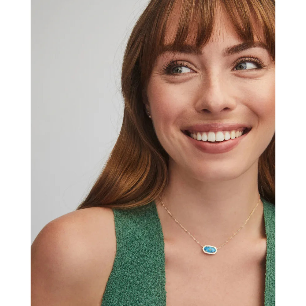 Kendra Scott's Exquisite Elisa Gold-Plated Pendant Necklace Featuring Bronze-Veined Turquoise Magnesite Stone