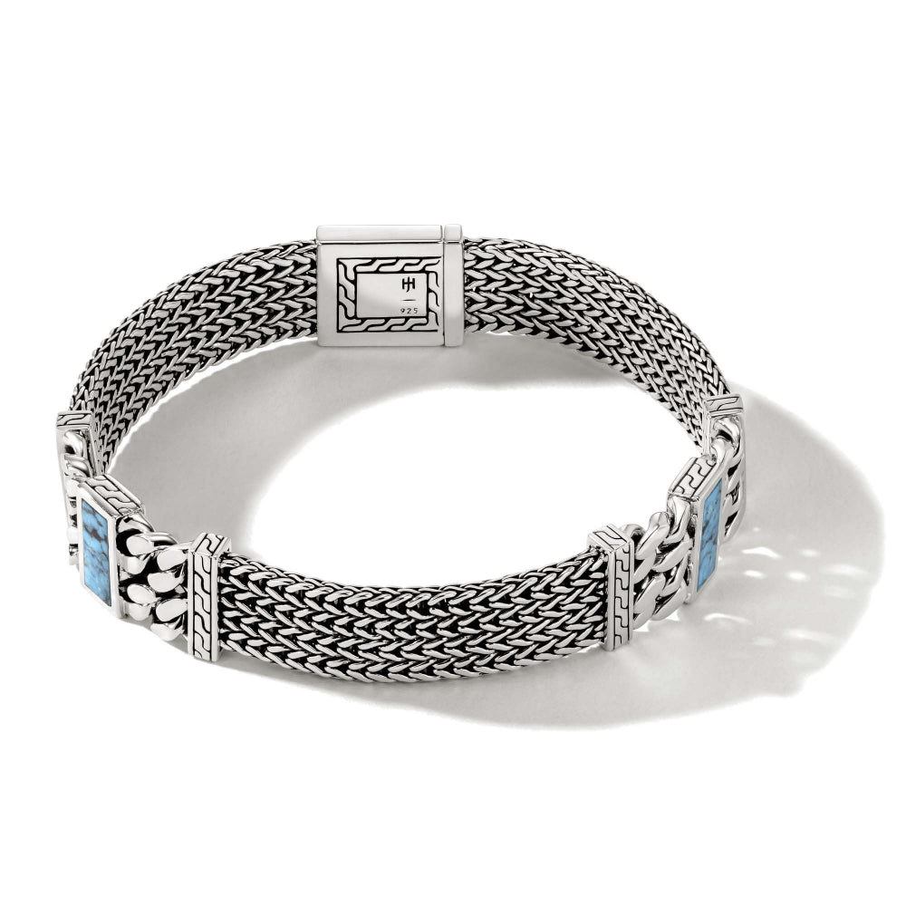 John Hardy 12mm 7.75-inch Stainless Steel Bracelet with Treated Turquoise and Black Matrix