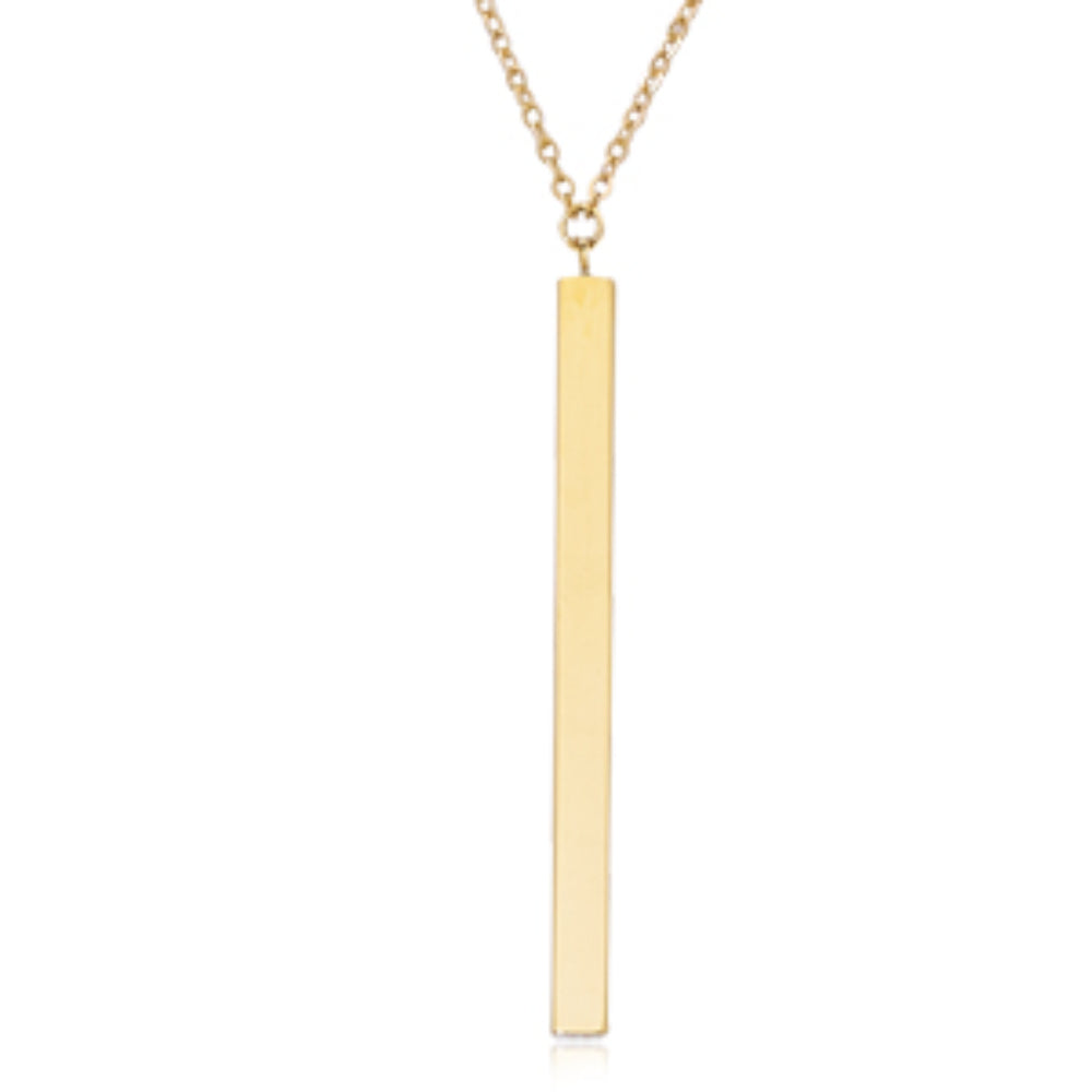 14k Yellow Gold Square Bar Drop Pendant Necklace with Adjustable Chain