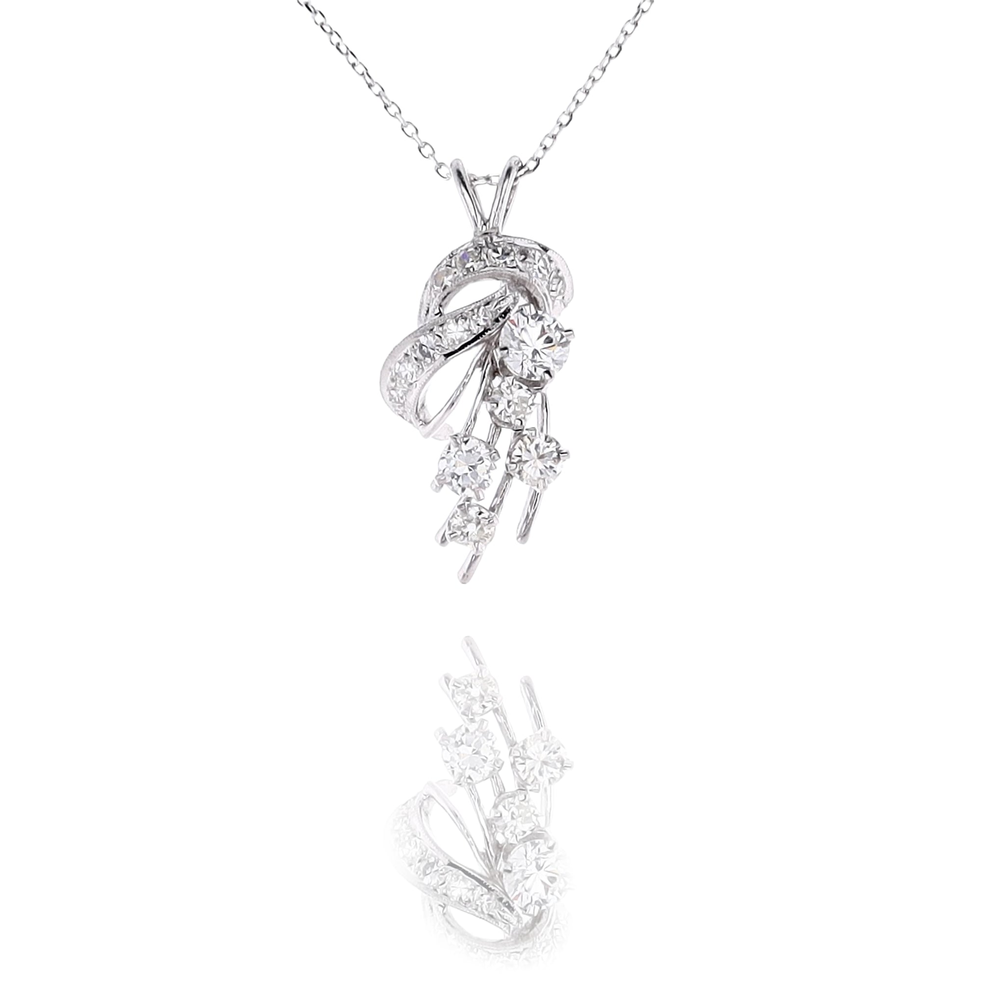 Stunning 14K White Gold Ribbon-Style Diamond Pendant with 18' Chain