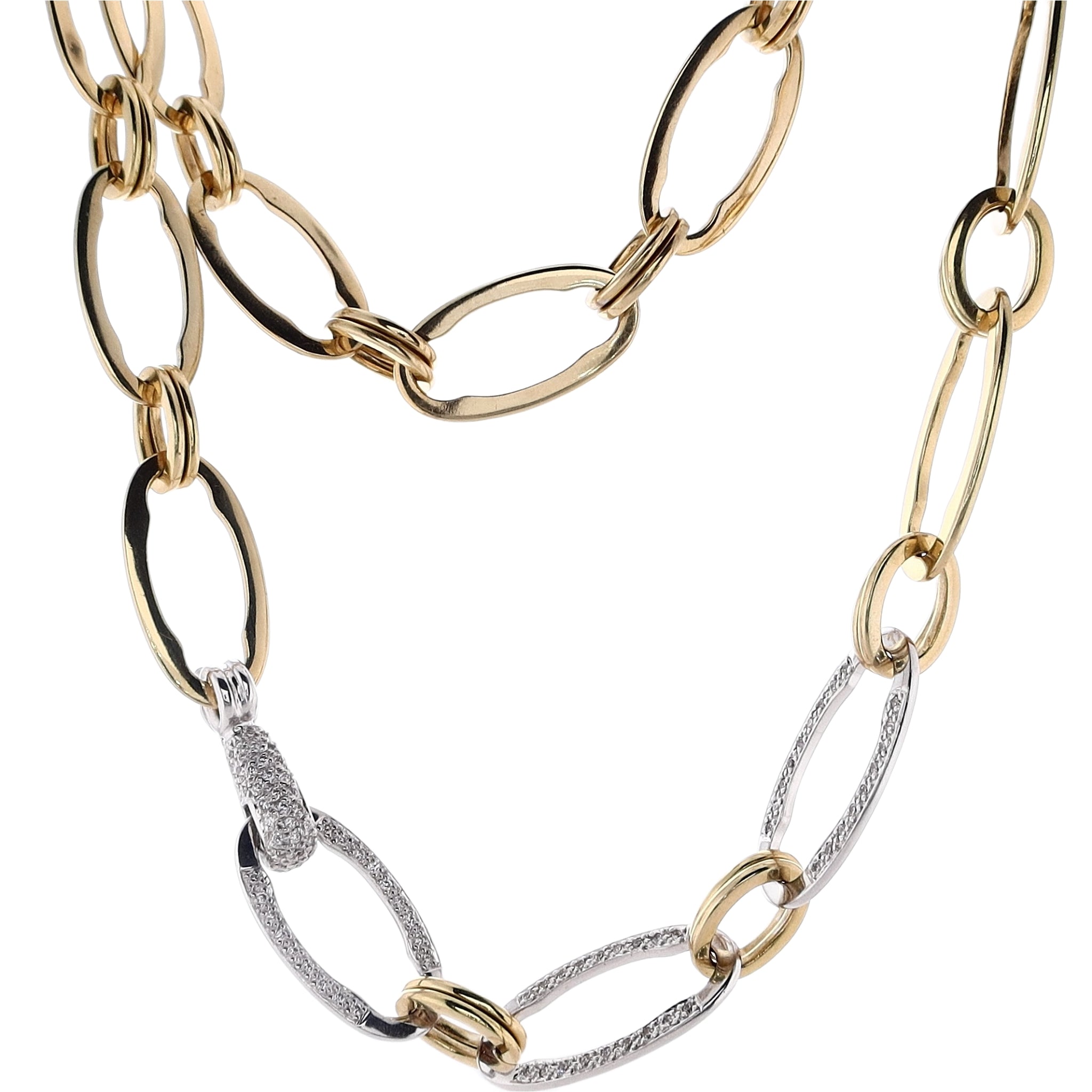 Exquisite 18 Karat Two-Tone Large Oval Link Diamond Necklace for Women