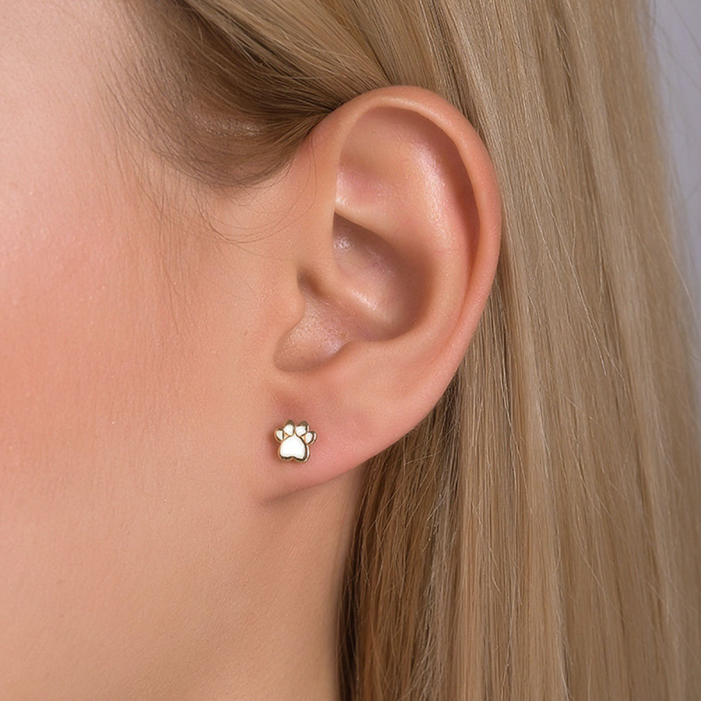 Stylish 14k Gold Dog Paw Print Heart Stud Earrings for Any Outfit