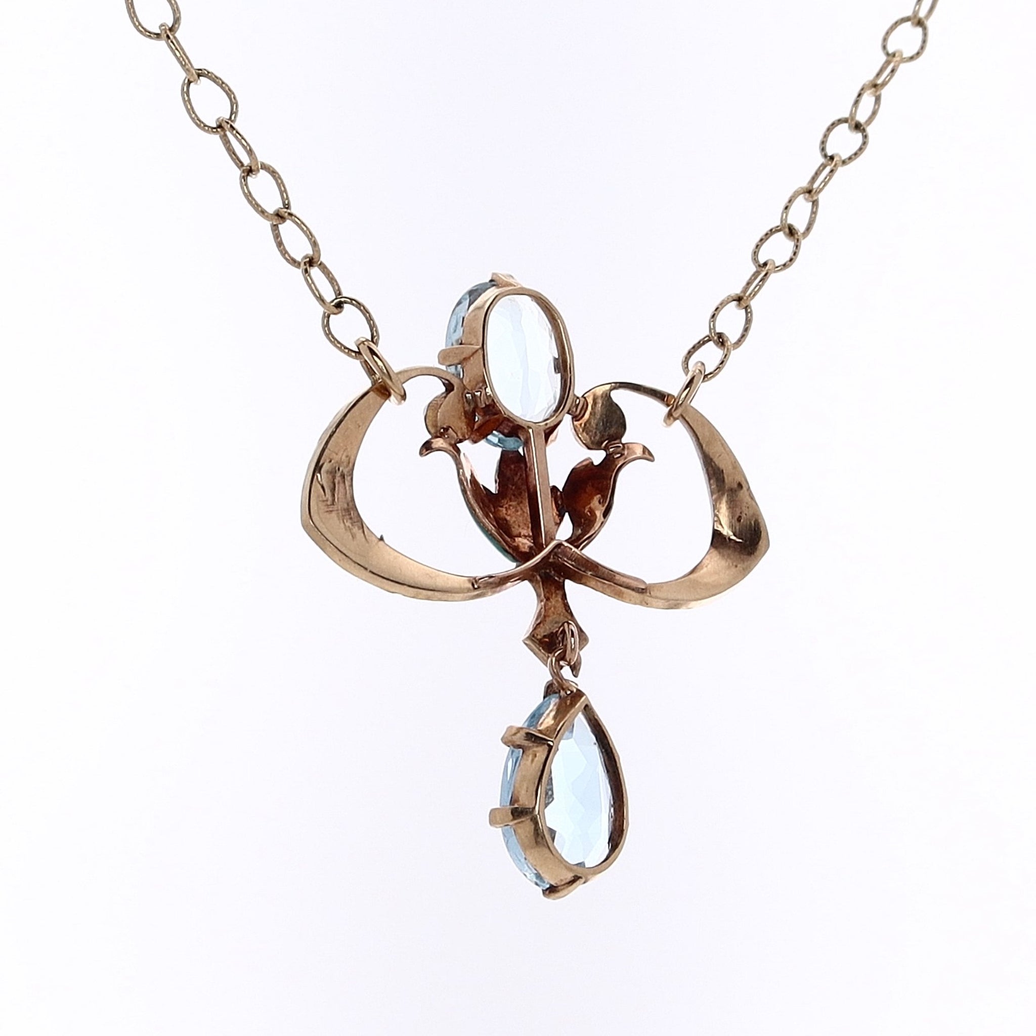 14 Karat Yellow Gold Aquamarine and Pearl Prong - Set Pendant Necklace