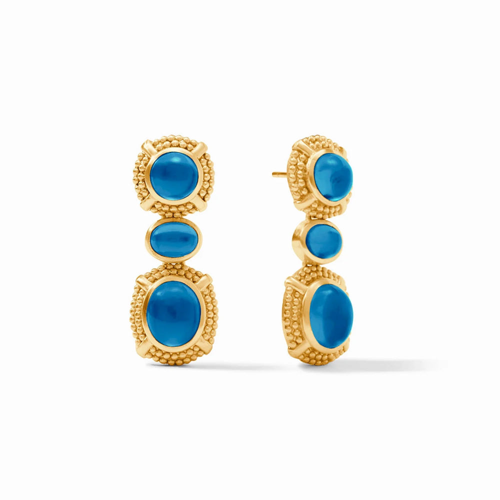 Julie Vos Exquisite Cabochon Statement Earrings with Golden Setting and Beaded Motifs