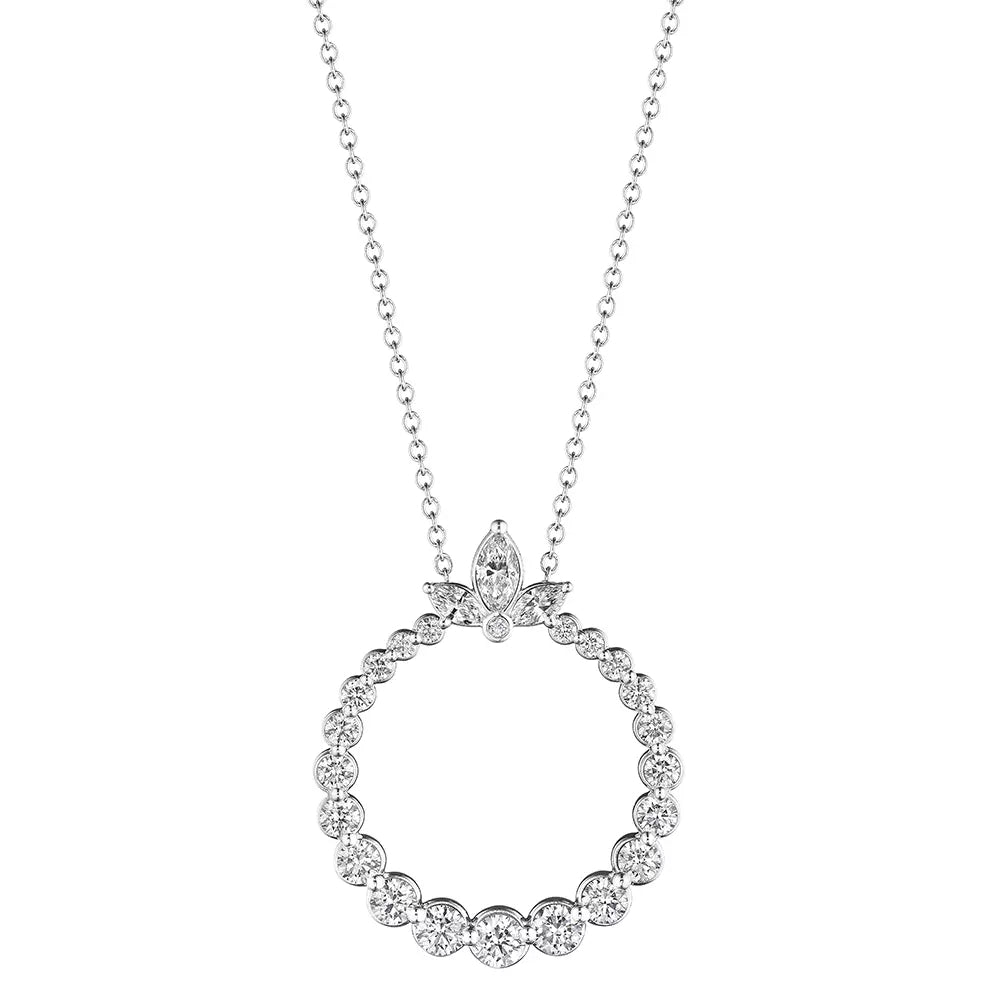 Verragio 18k Gold Hera Marquise Style Graduated Diamond Circle Pendant Jewelry