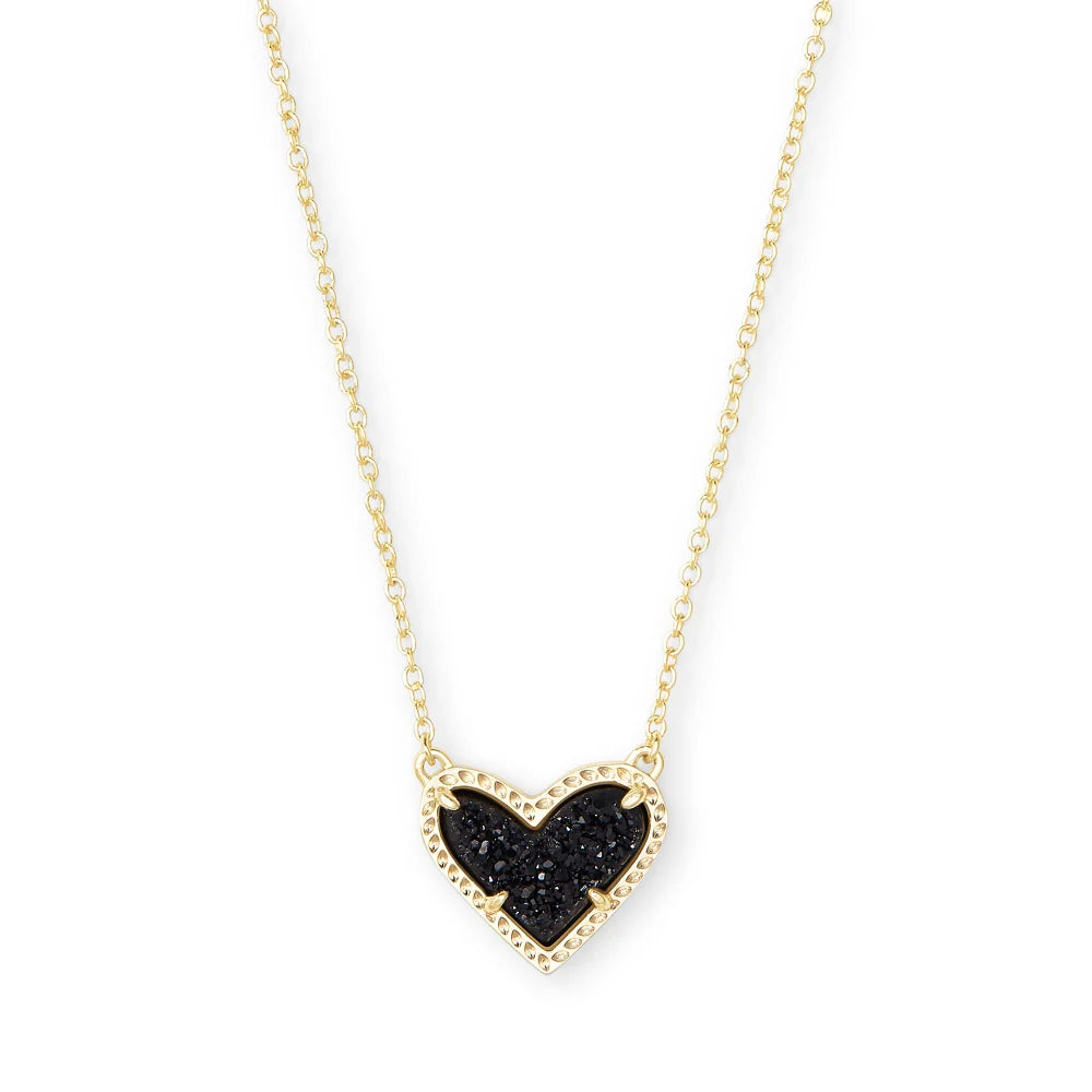 Kendra Scott Ari Black Drusy Heart-Shaped 14k Gold Plated Pendant Necklace