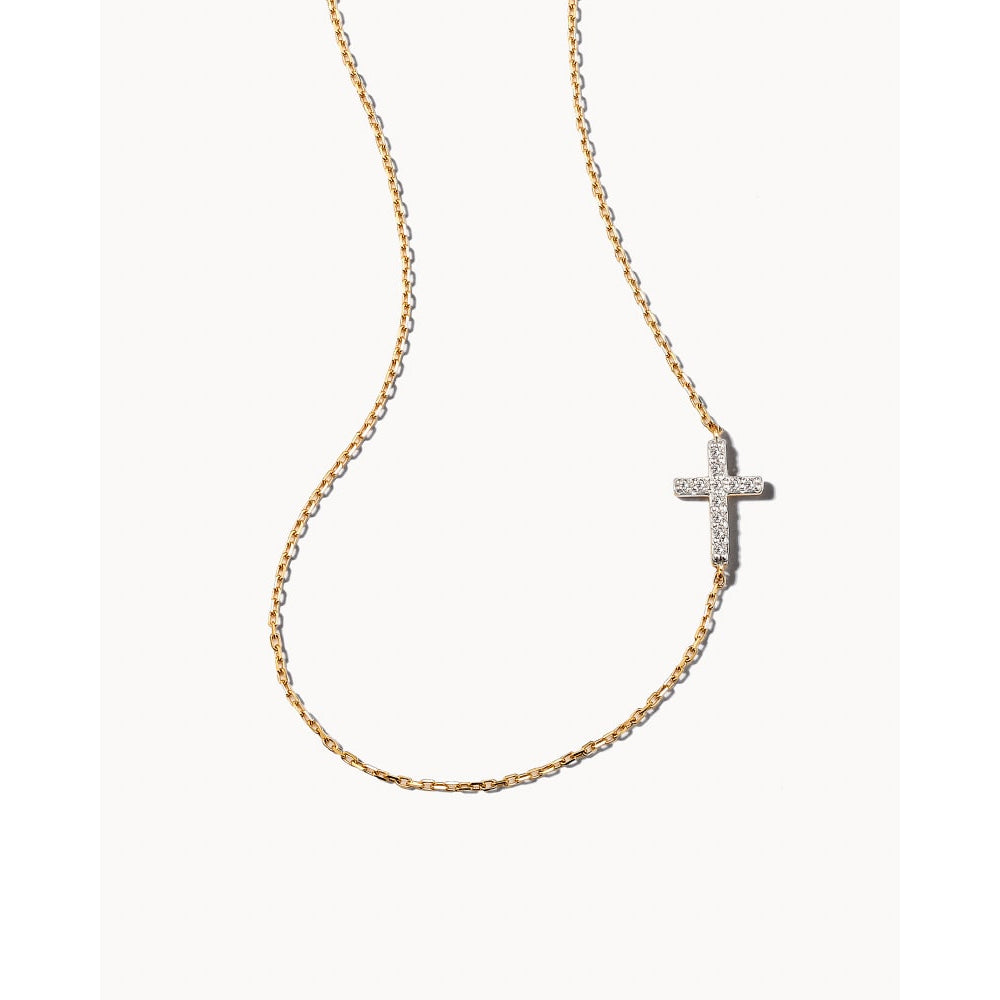 14k Gold Strand Cross Necklace with White Diamond, a Timeless Keepsake