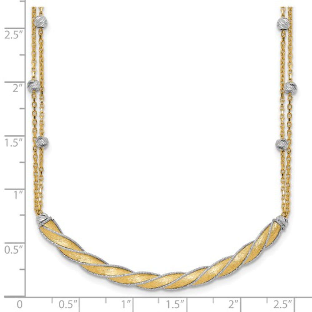 14k Gold Two-Tone Polished and Satin Diamond-Cut Adjustable Bar Necklace