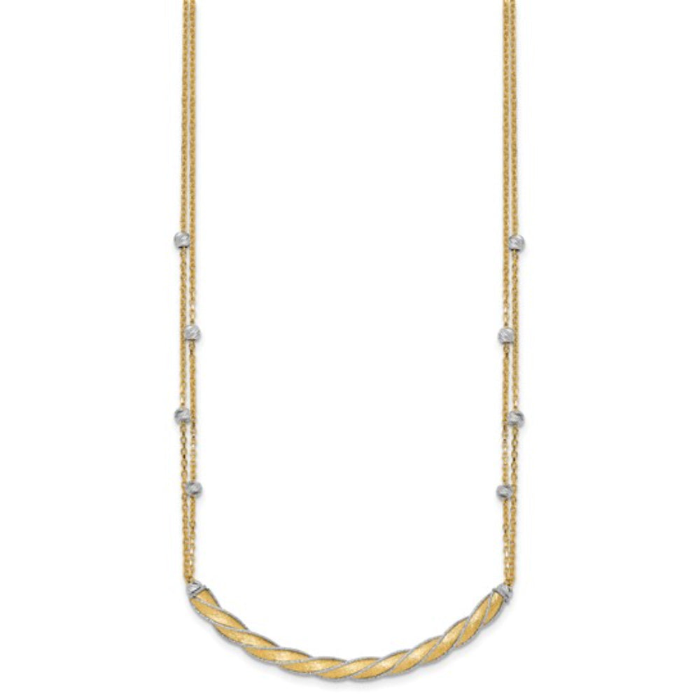 14k Gold Two-Tone Polished and Satin Diamond-Cut Adjustable Bar Necklace