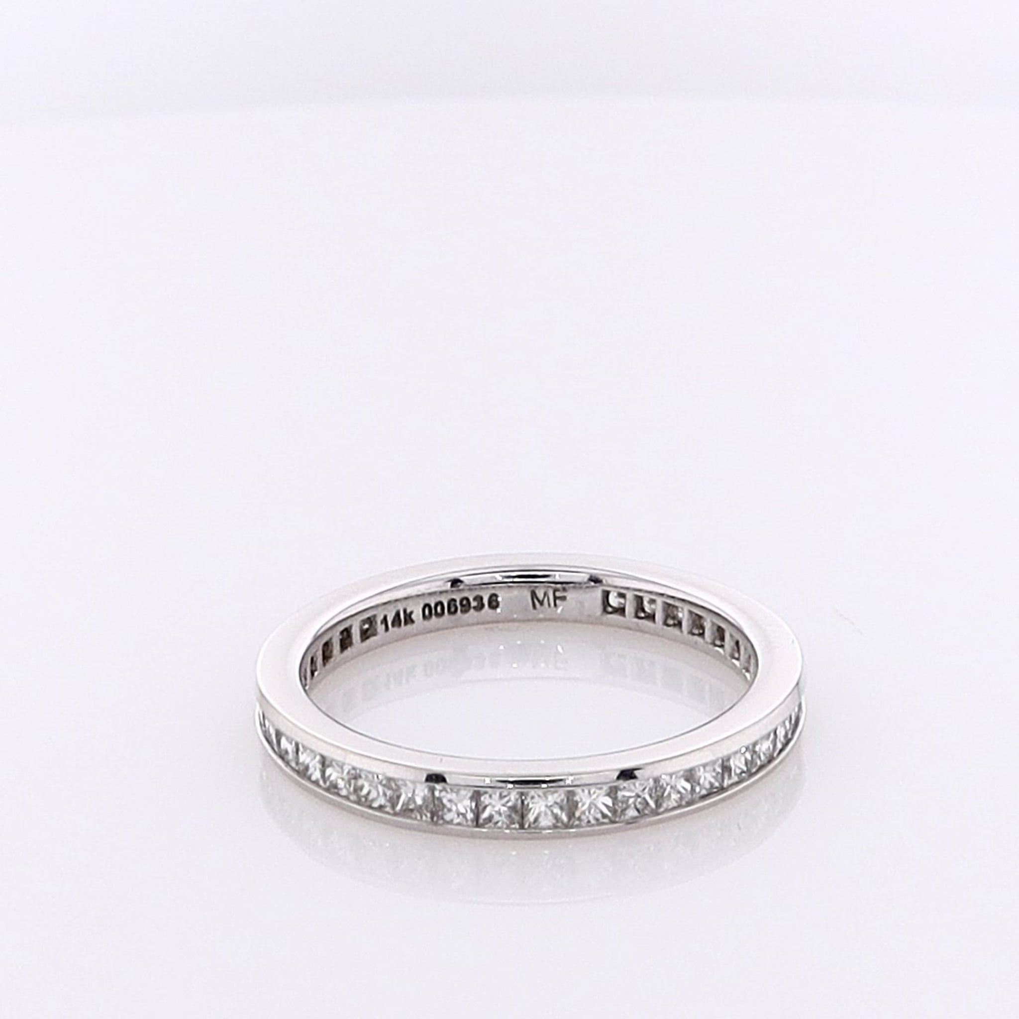 14 Karat White Gold Princess Cut Diamond Eternity Wedding Band Size 5.5