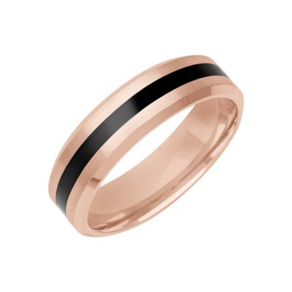 Exquisite Men's 14k Rose Gold and Ceramic Ring for Wedding Bands