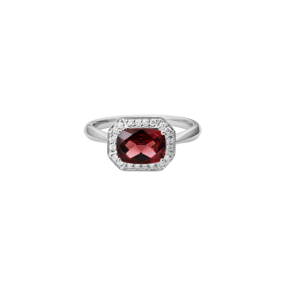 14K Gold Semi-Precious Cushion Cut Gemstone with 0.14ct Diamond Halo Ring