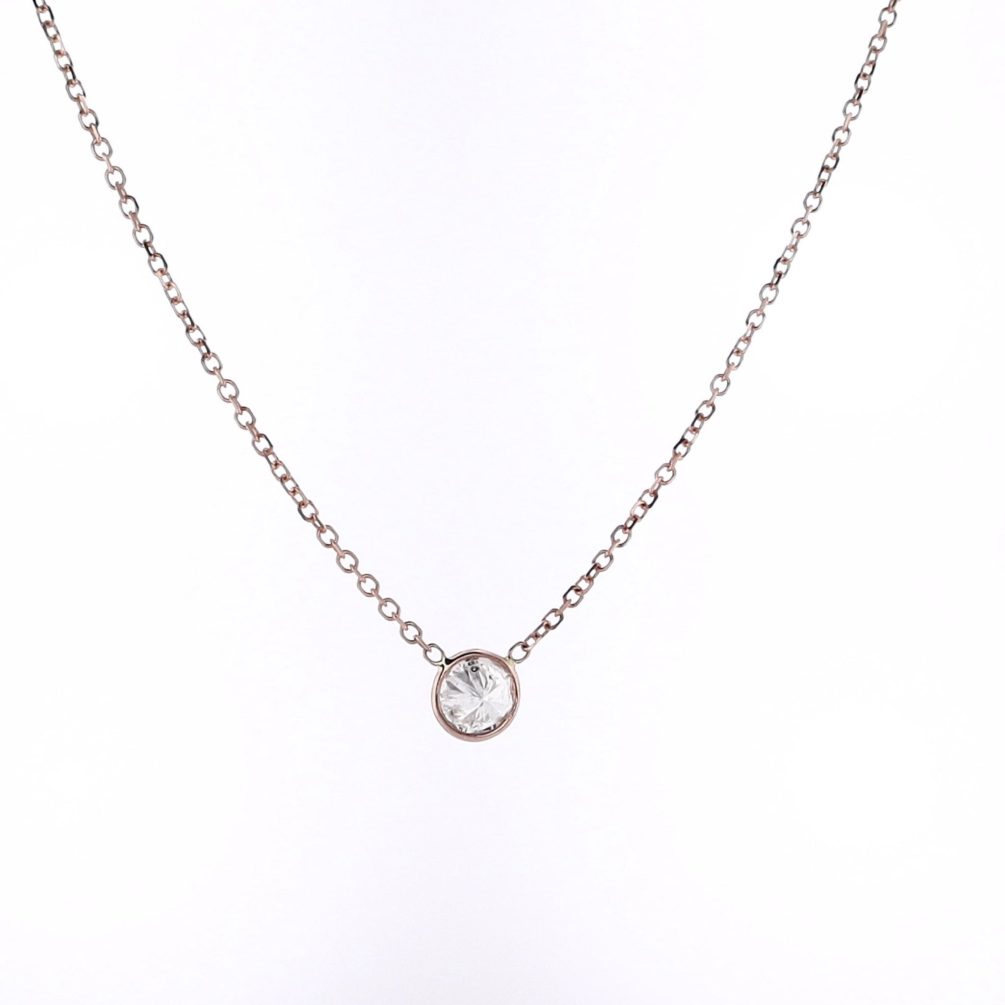Stunning 14 Karat Rose Gold Single Diamond Solitaire Pendant with 18' Chain