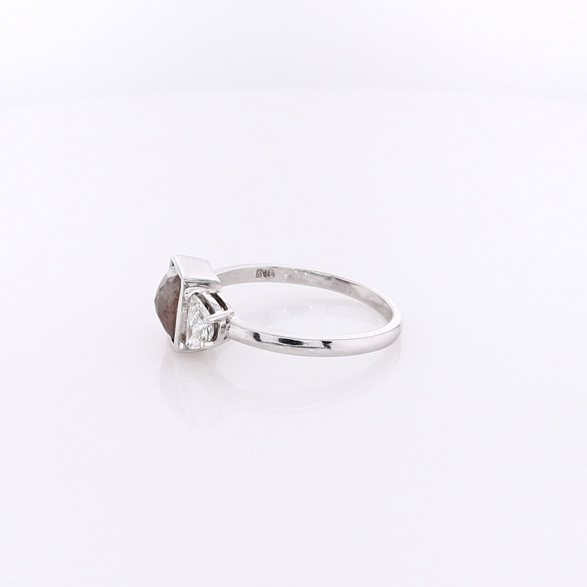 14k White Gold Stunning Salt and Pepper Diamond Ring with Half - Moon Side Stones