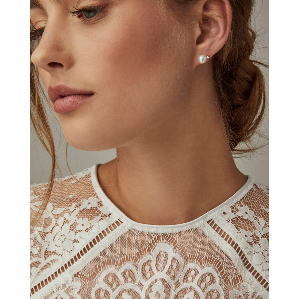 Kendra Scott Cathleen 14k Yellow Gold Pearl and Diamond Stud Earrings, Classic Style