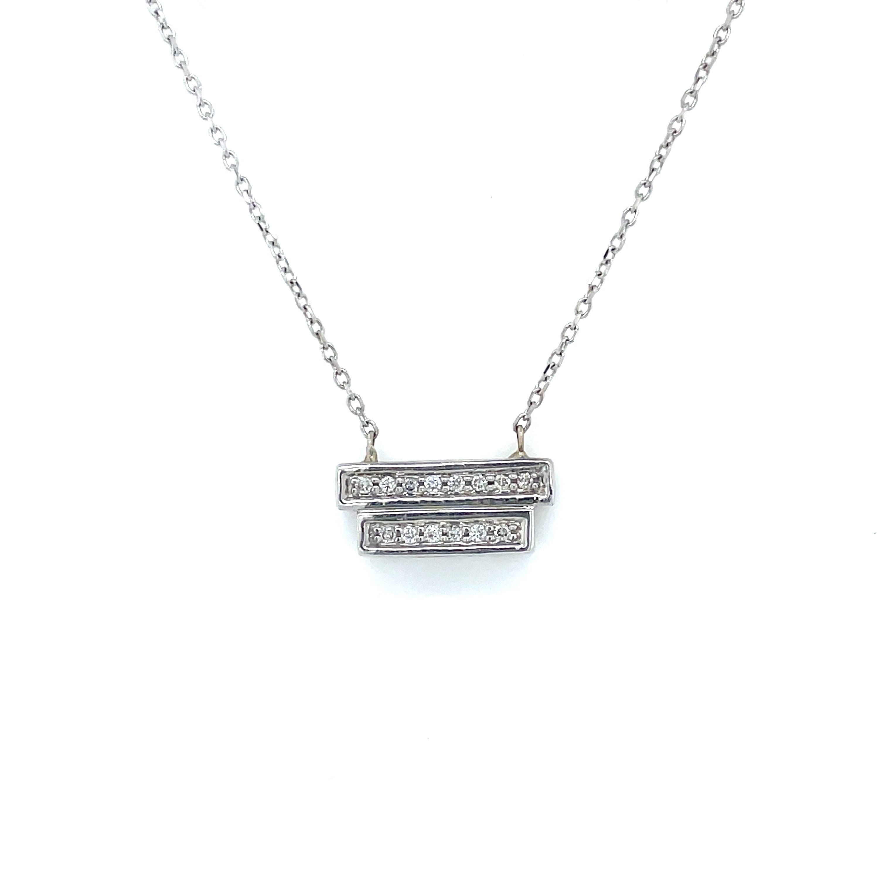 Stunning 14k White Gold Rectangle Pendant Necklace with 14 Round Brilliant Diamonds