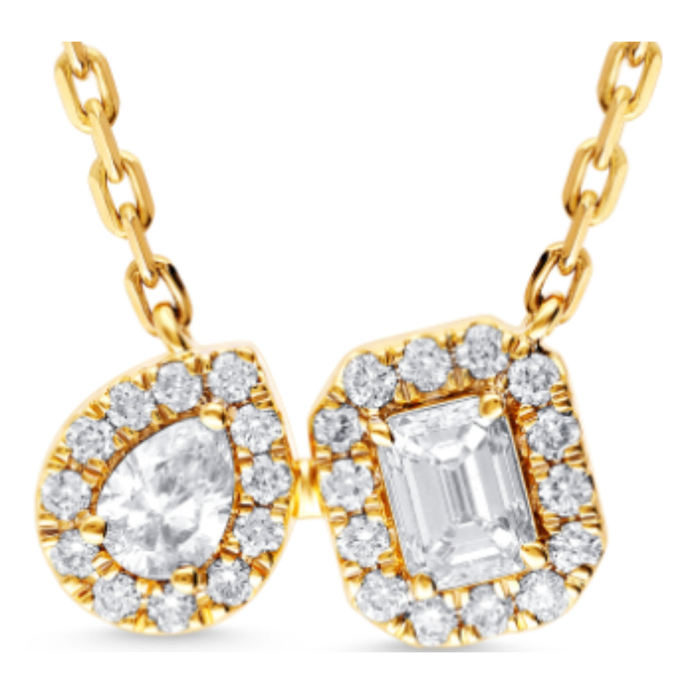 14k Gold Two - Diamond Halo Style Pendant Necklace for Women